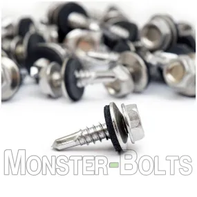 #10 Hardened Stainless Steel HWH w/ EPDM Sealing Washer, Self-Drilling TEK roofing screws