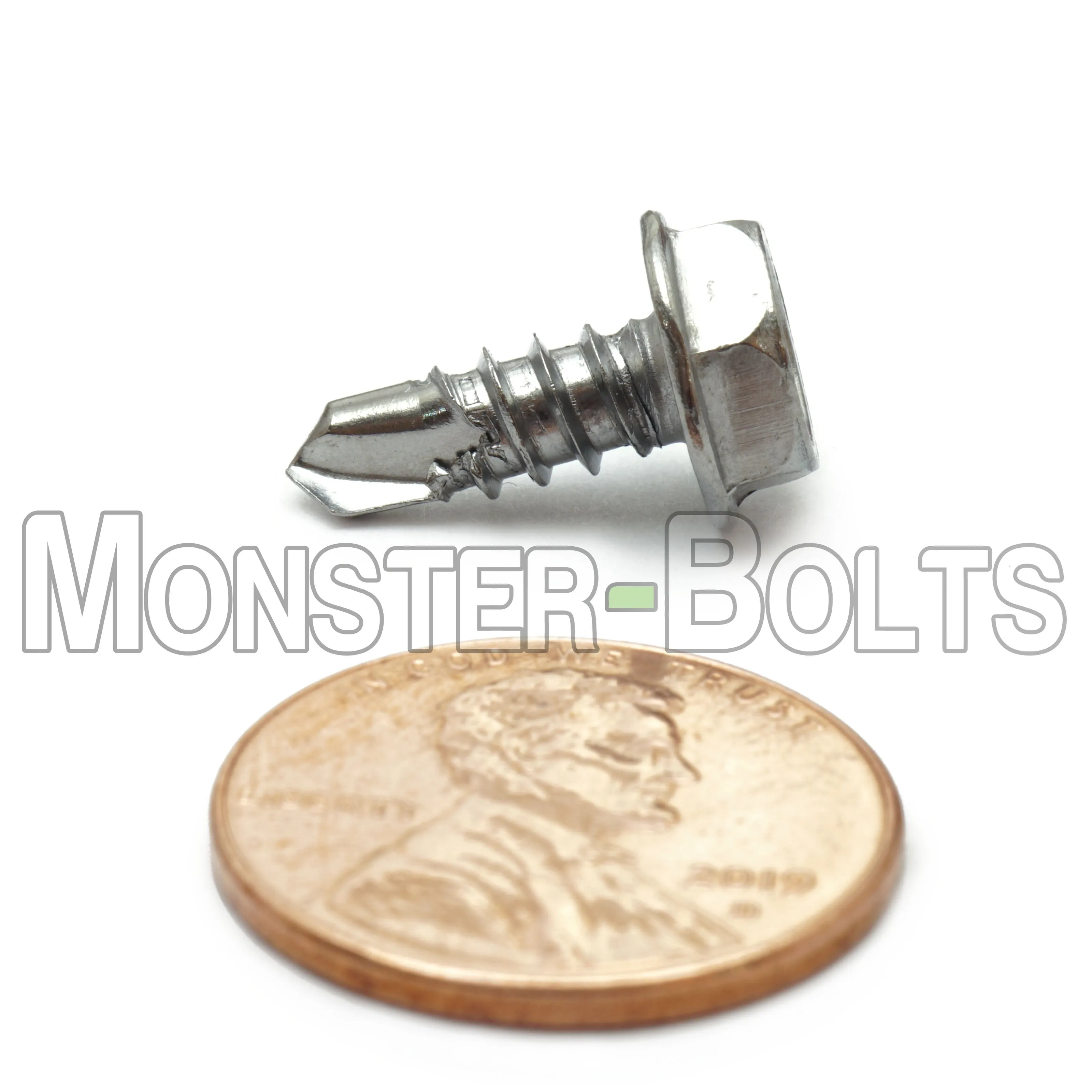 #10 Hardened Stainless Steel Self-Drilling Tek Screws, Hex Washer Head