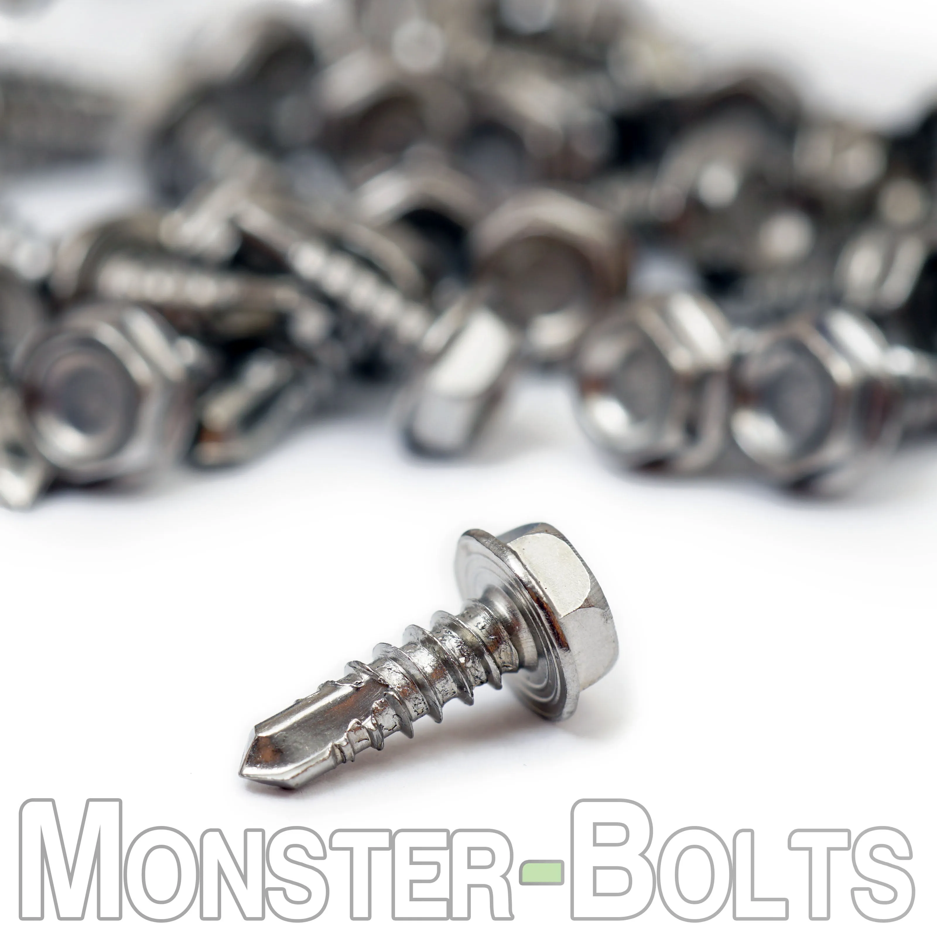 #10 Hardened Stainless Steel Self-Drilling Tek Screws, Hex Washer Head