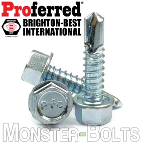 #10 Zinc Self-Drilling Tek Screws, Hex Washer Head