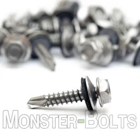 #12 Hardened Stainless Steel HWH w/ EPDM Sealing Washer, Self-Drilling TEK roofing screws