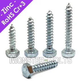 5/16" Hex Lag Bolts / Lag Screws, Zinc Plated steel Cr 3 RoHS compliant