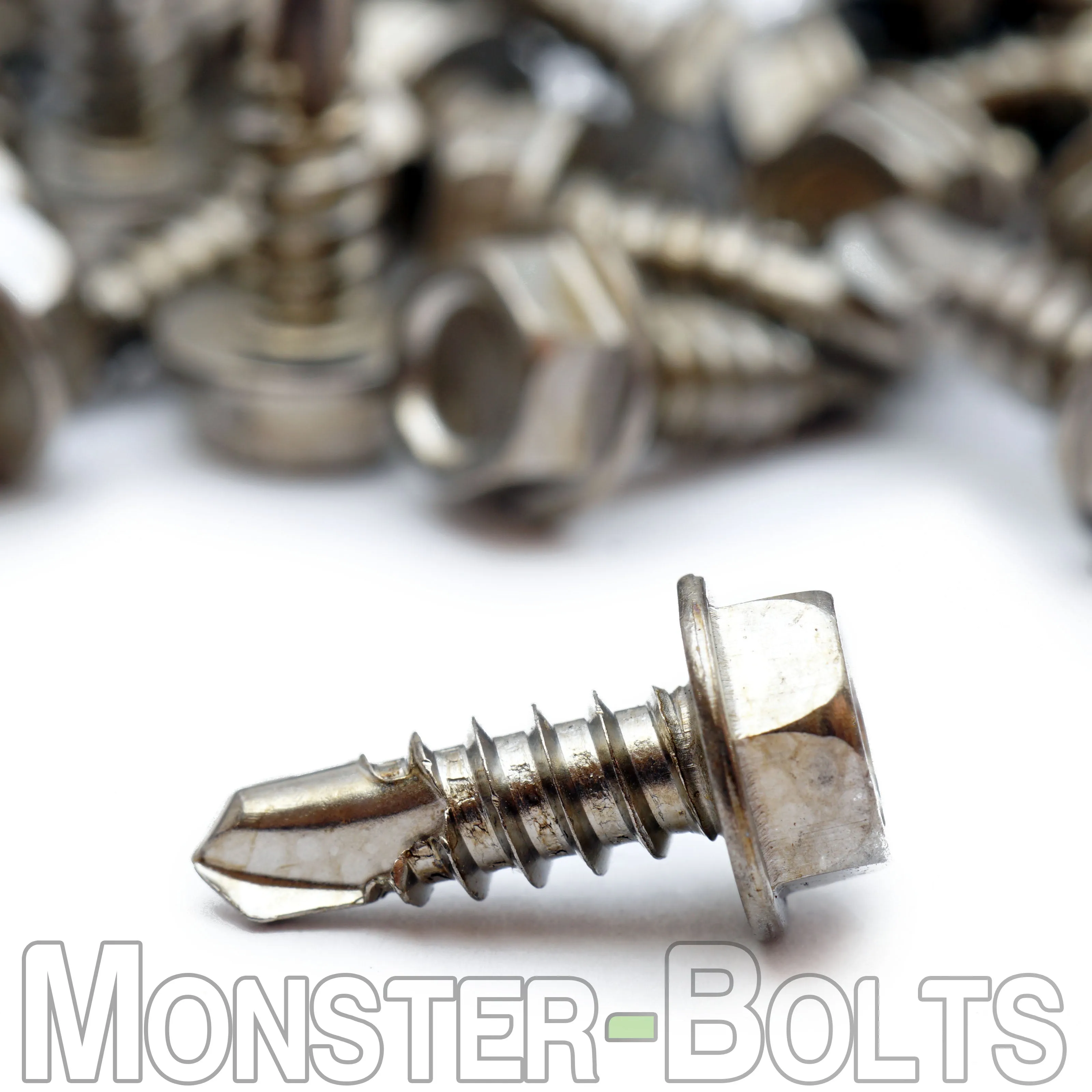 #8 Hardened Stainless Steel Self-Drilling Tek Screws, Hex Washer Head
