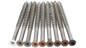 8 x 2-1/2 COLOR TRIM FINISH HEAD STAINLESS-TORX DECK SCREWS T-15 Torx (Star) Drive 305 Stainless Steel Trim Head with Nibs to Countersink Type-17 Cutting Point