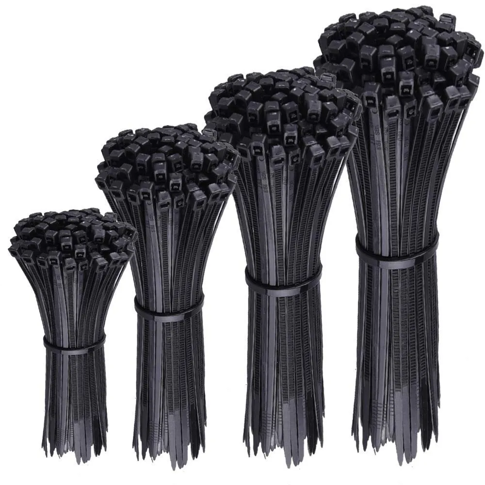 Assorted Black Nylon Cable Zip Ties 4", 7", 11" & 14" | Made In The USA, 400 Qty BCP908