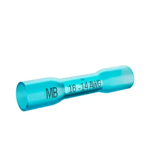MonsterBolts Heat Shrink Crimp Butt Connectors, Sealed Waterproof, Blue 16-14 AWG