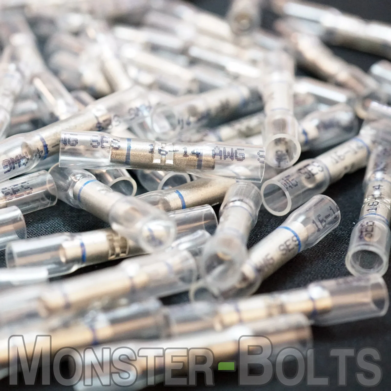 NSPA OptiSeal Waterproof Butt Connectors, Crystal Clear Tubing w/ Blue Stripes, 14-16 AWG.