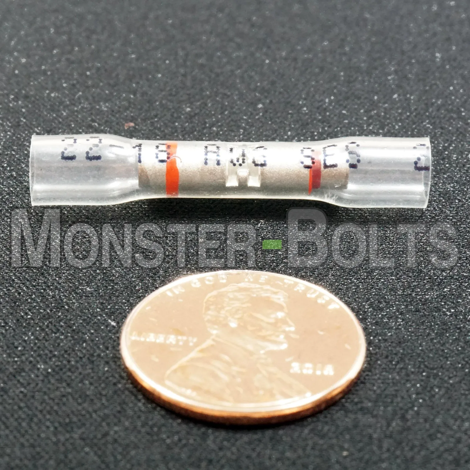 NSPA OptiSeal Waterproof Butt Connectors, Crystal Clear Tubing w/ Red Stripes, 22-18 AWG.