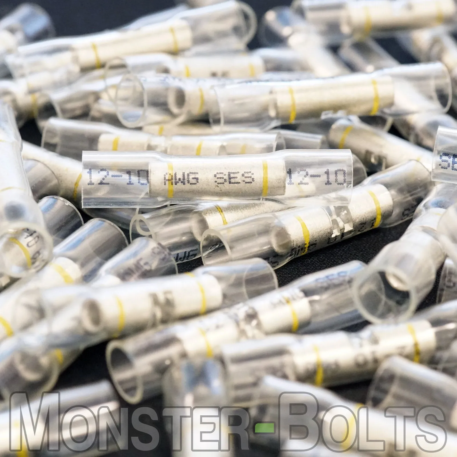 NSPA OptiSeal Waterproof Butt Connectors, Crystal Clear Tubing w/ Yellow Stripe, 10-12 AWG.