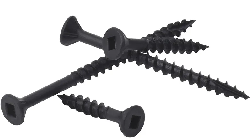 SQUARE-BLACK Assembly Screws DEEP THREADS #2 SQUARE DRIVE BLACK OXIDE PLATED Flat Head with Nibs Type-17 Drilling Point