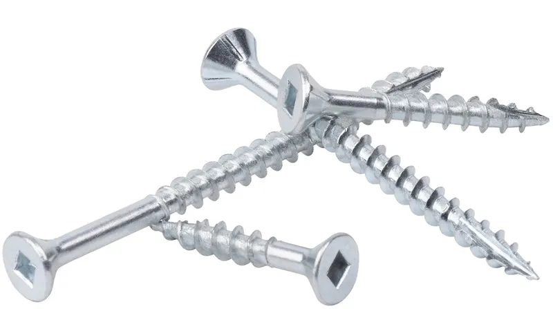 SQUARE-ZINC Assembly Screws DEEP THREADS #2 SQUARE DRIVE ZINC PLATED Flat Head with Nibs Type-17 Drilling Point