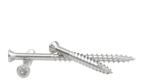 TRIM FINISH HEAD STAINLESS-TORX DECK SCREWS T-15 Torx (Star) Drive 305 Stainless Steel Flat Head with Nibs to Countersink Type-17 Cutting Point