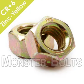 U.S. / Inch - Finished Hex Nuts, Grade 8 Zinc-Yellow, Med Carbon Steel