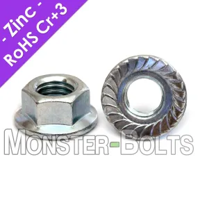 U.S. / Inch - Hex Serrated Flange locknuts, Case Hardened Zinc Plated Steel