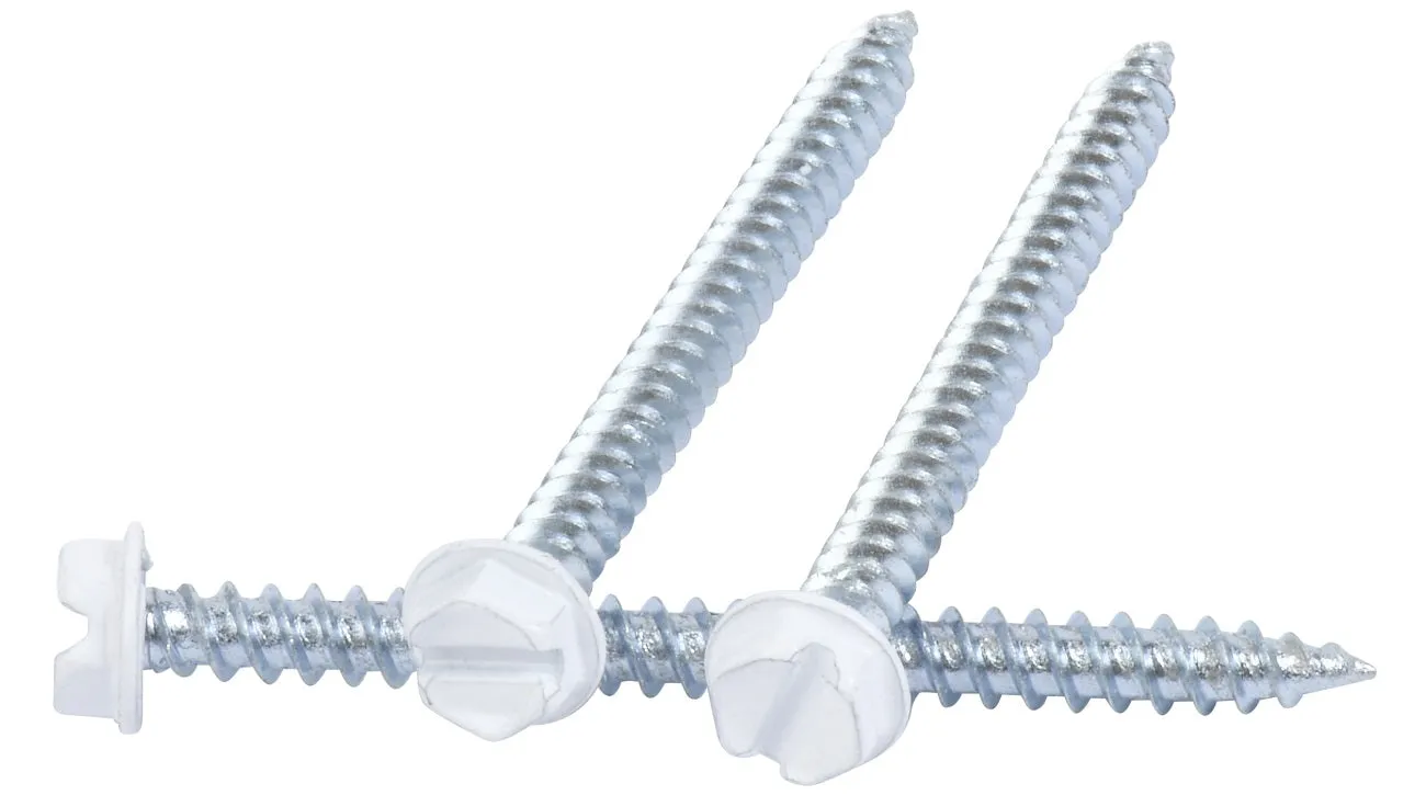 WHITE COLOR HEAD SELF PIERCING SCREWS Sharp Double Lead Thread 1/4 Slotted Hex Washer Head Zinc Plated